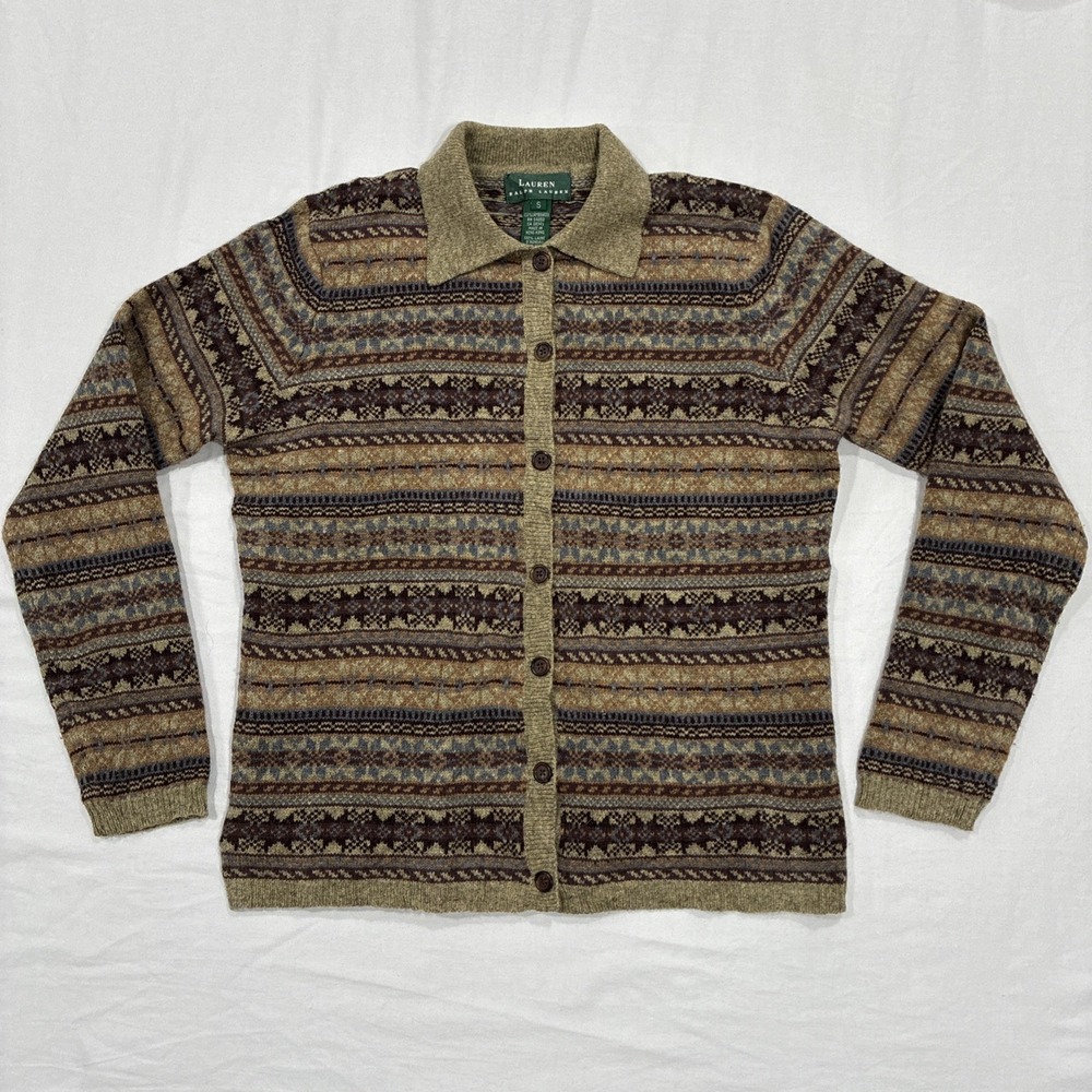 Vintage Lauren Ralph Lauren Western Country Nordic Knit Sweater Small 100% Wool - Picture 1 of 13